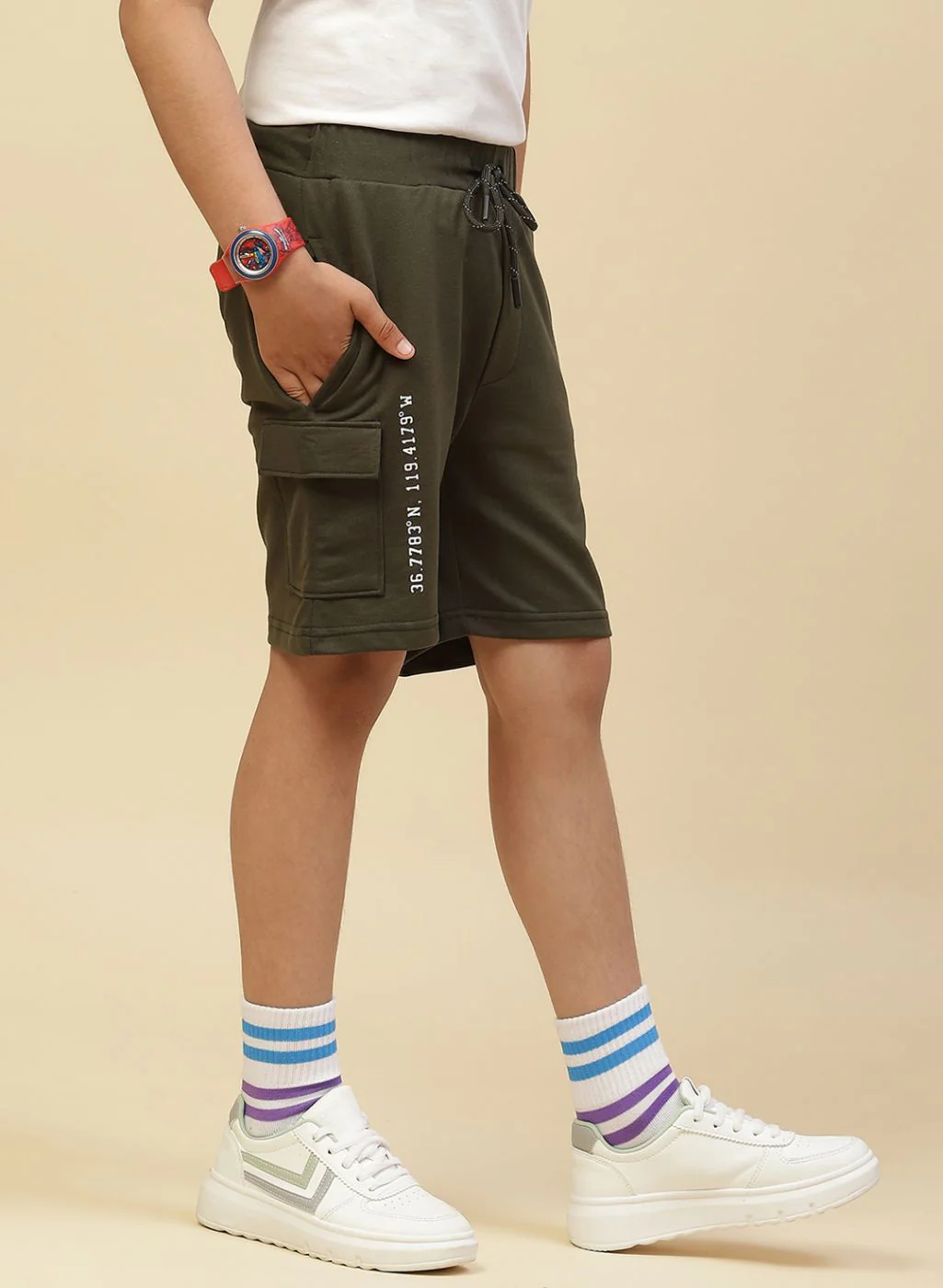 Boys Olive Printed Bermuda - Image 3