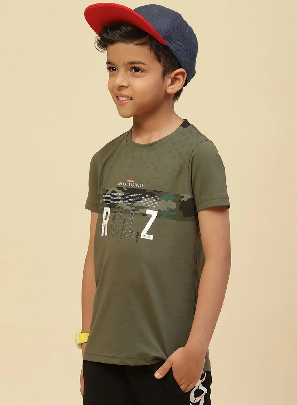 Boys Olive Printed T-Shirt - Image 2