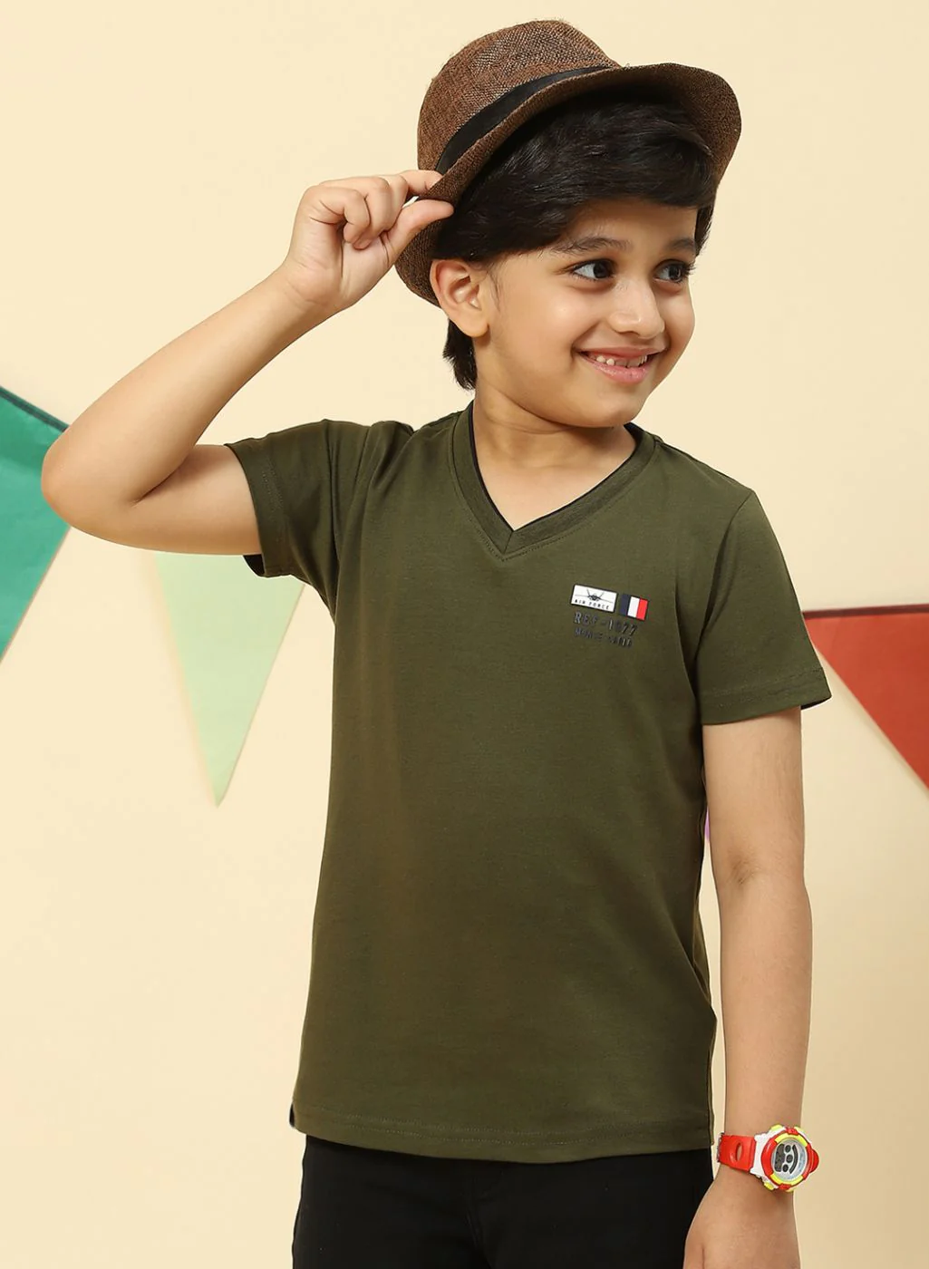 Boys Olive Printed T-Shirt - Image 3