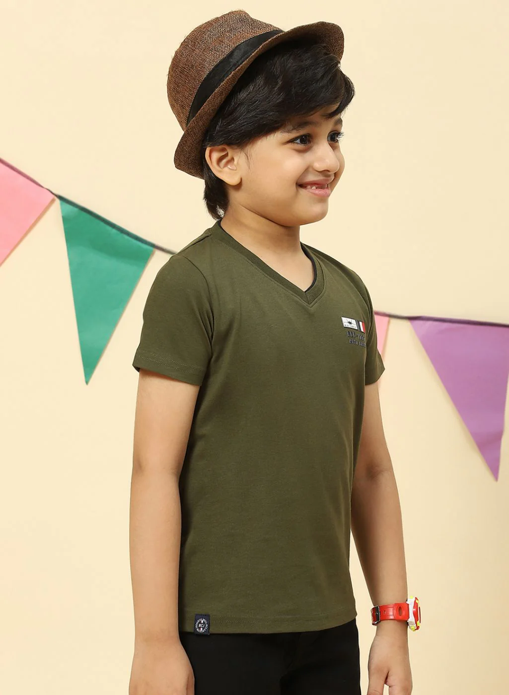 Boys Olive Printed T-Shirt - Image 4