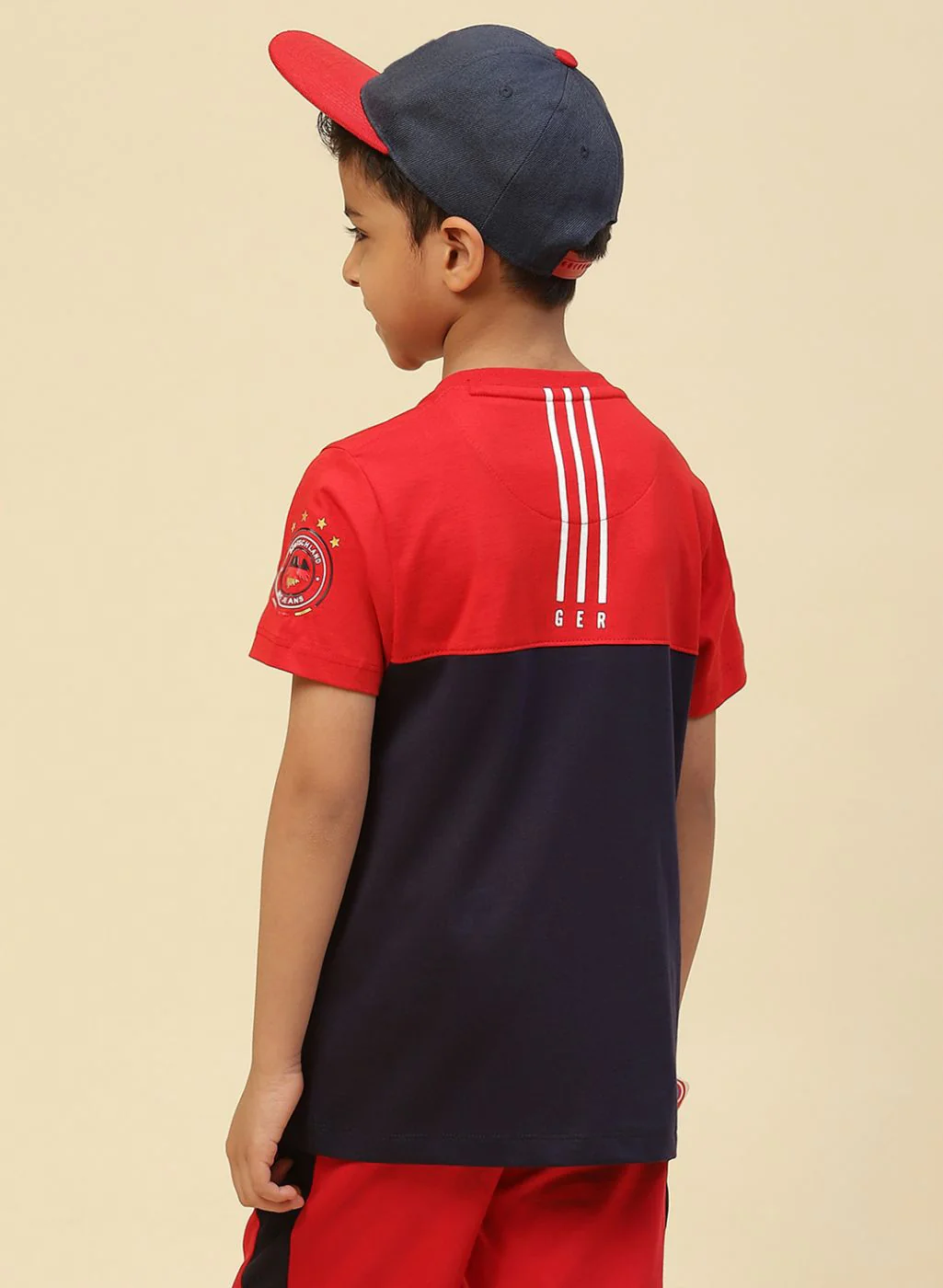 Boys Red & Navy Blue Printed T-Shirt - Image 5