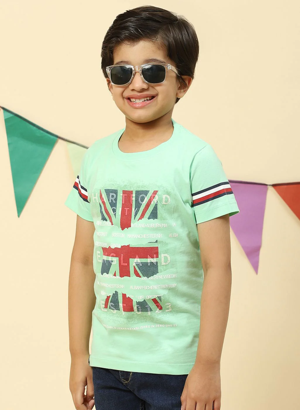 Boys Sea Green Printed T-Shirt - Image 3