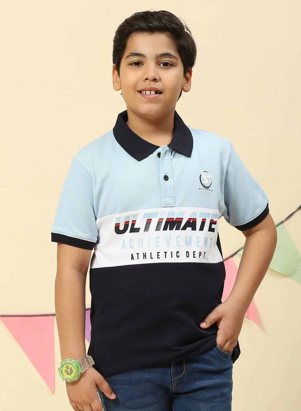 Boys Sky Blue Printed T-Shirt - Image 2