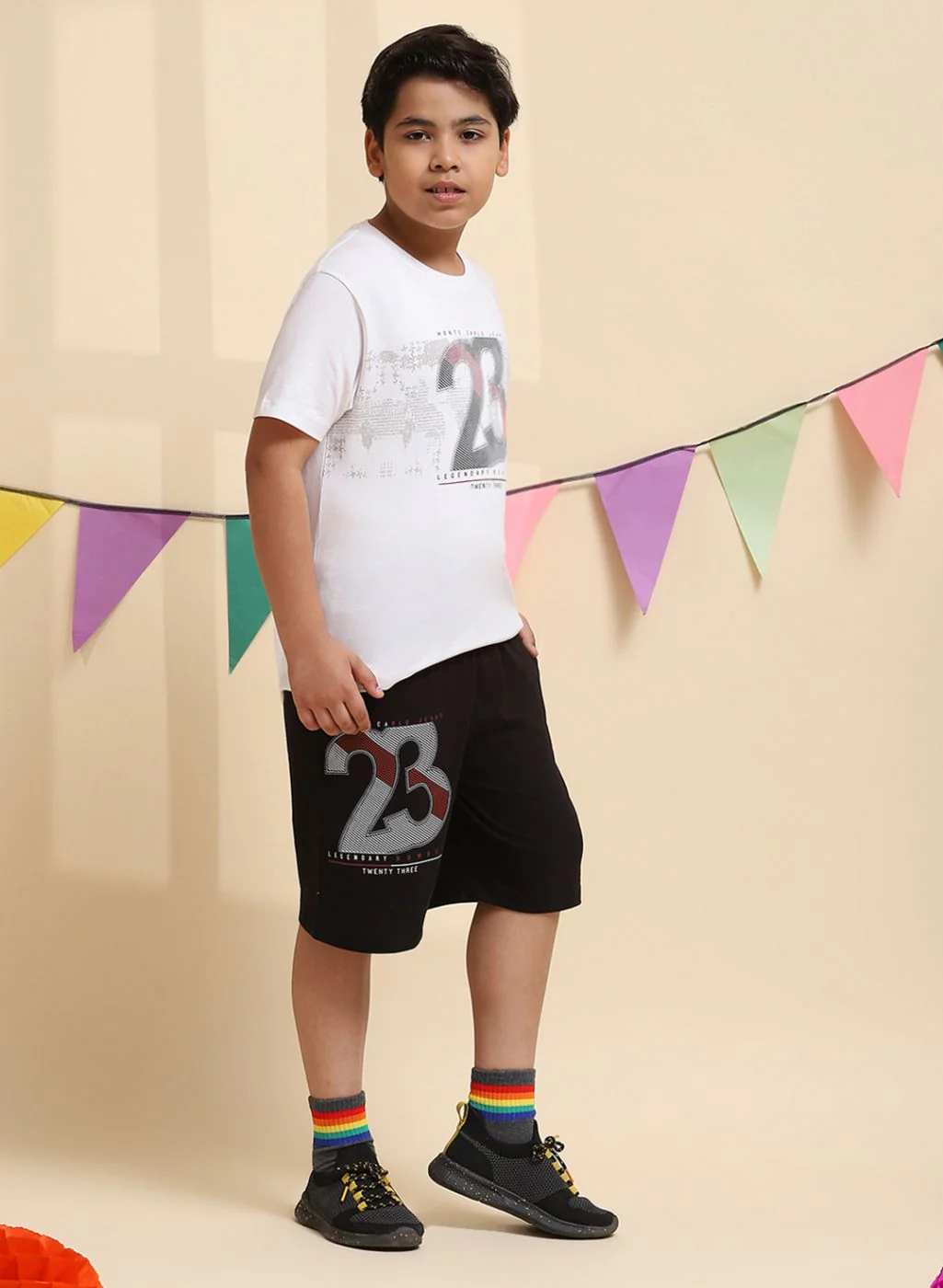 Boys White & Black Printed Bermuda Set - Image 4