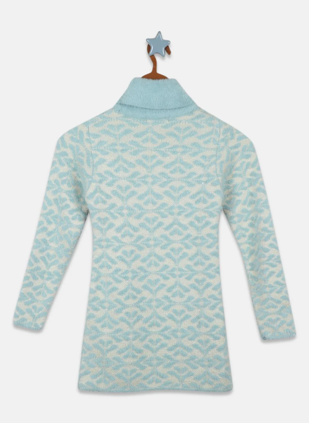 Girls Aqua Blue Jaquard Top - Image 2