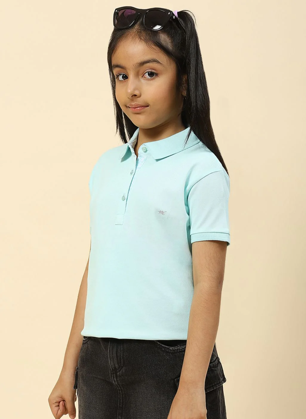 Girls Aqua Blue Plain T-Shirt - Image 3