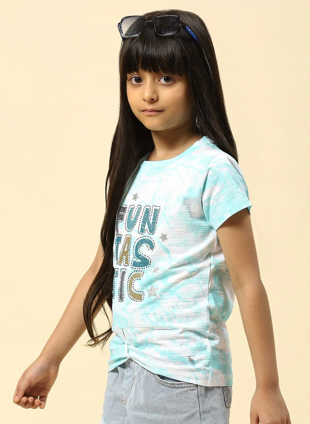Girls Aqua Blue Printed Top - Image 3