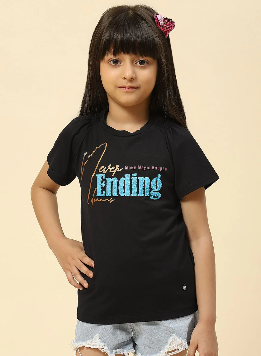 Girls Black Printed Top - Image 2