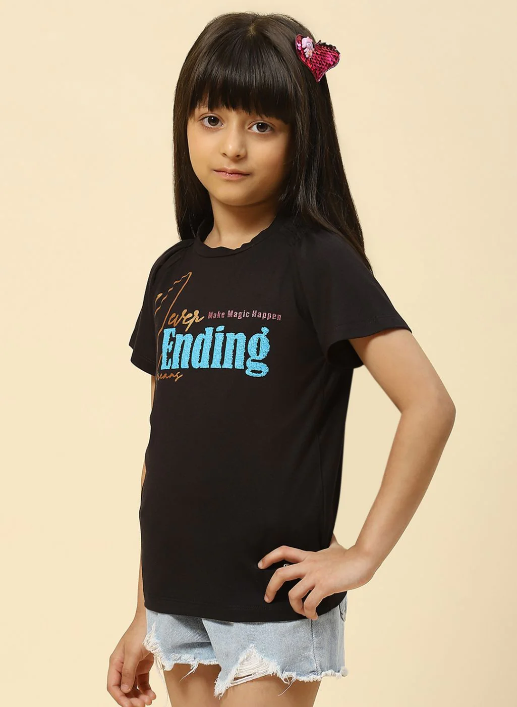 Girls Black Printed Top - Image 3