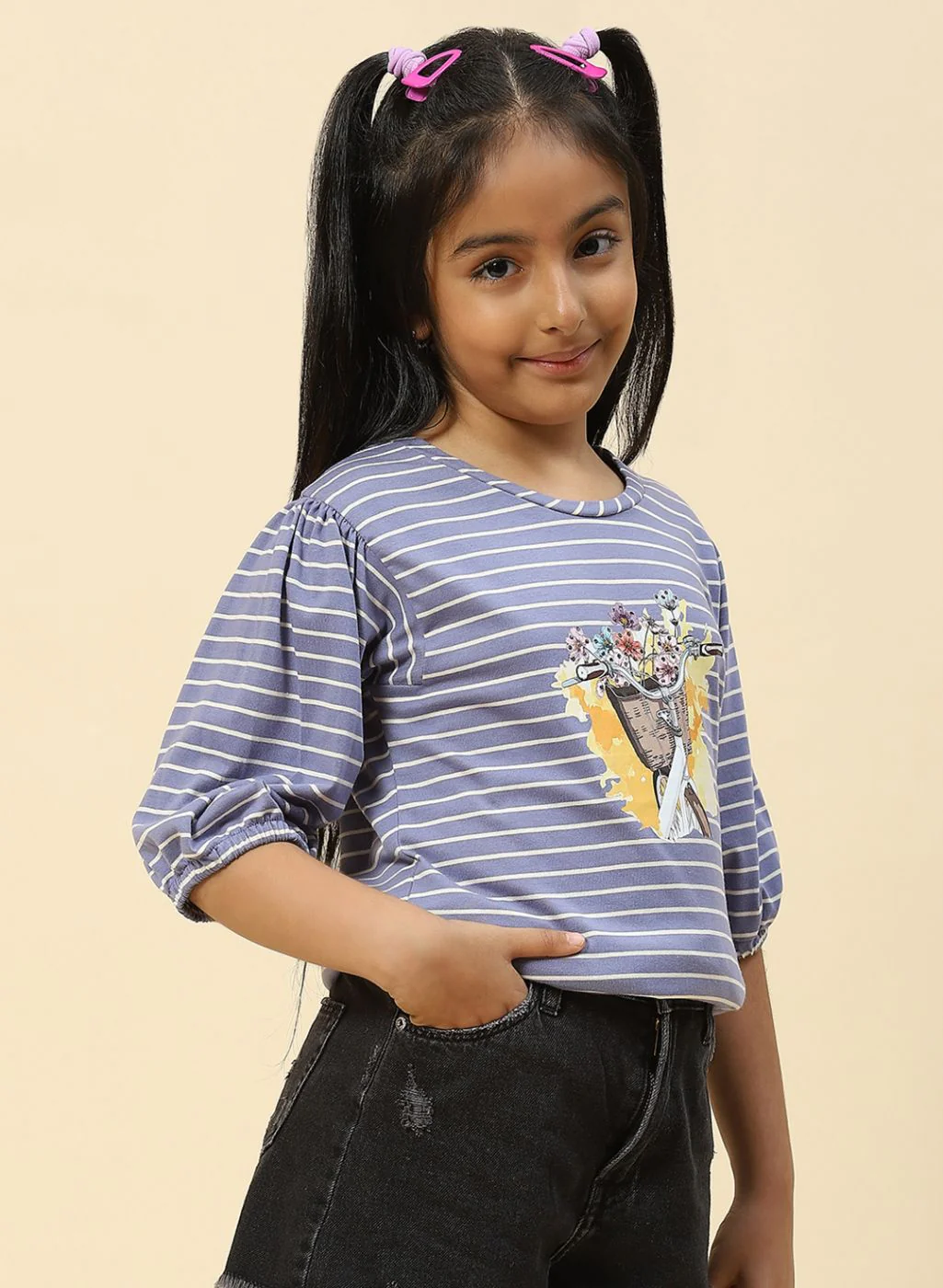 Girls Blue Stripe Top - Image 4