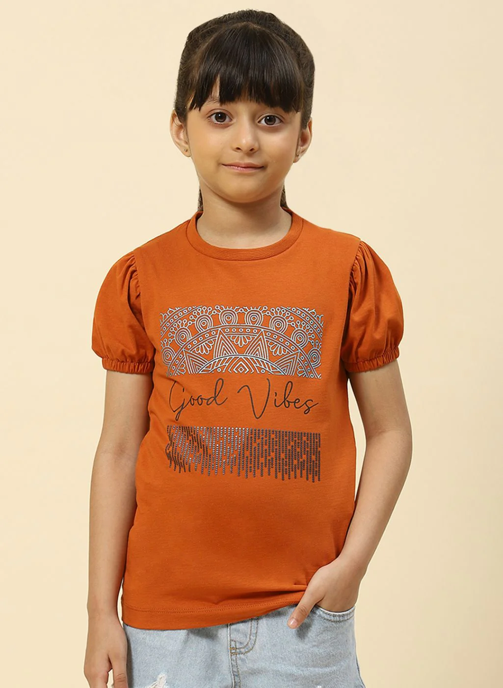 Girls Brown Printed Top - Image 2