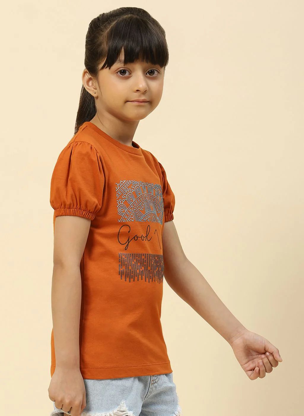 Girls Brown Printed Top - Image 4