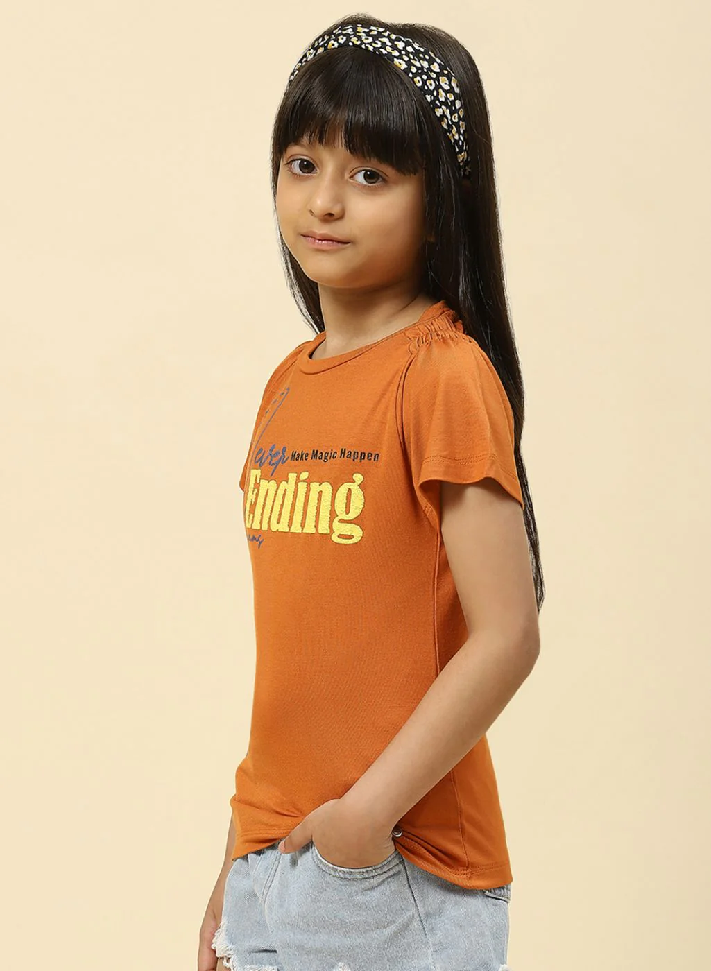 Girls Brown Printed Top - Image 3