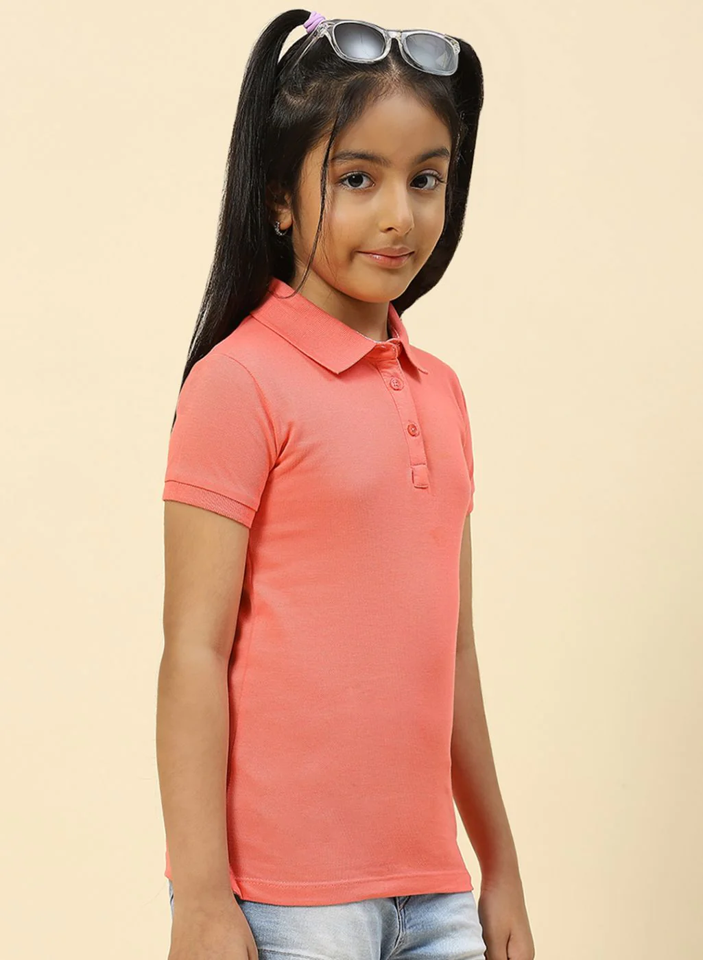 Girls Coral Pink Plain T-Shirt - Image 4