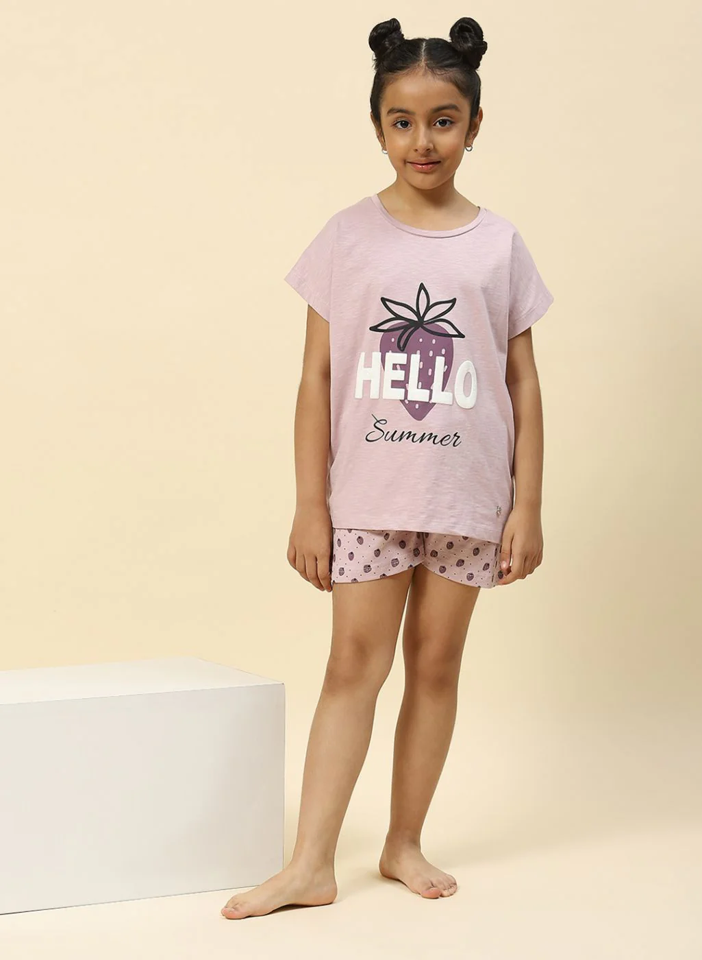 Girls Light Purple Printed Short Set - Image 6