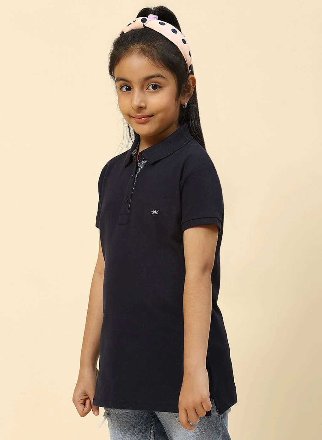 Girls Navy Blue Plain T-Shirt - Image 3