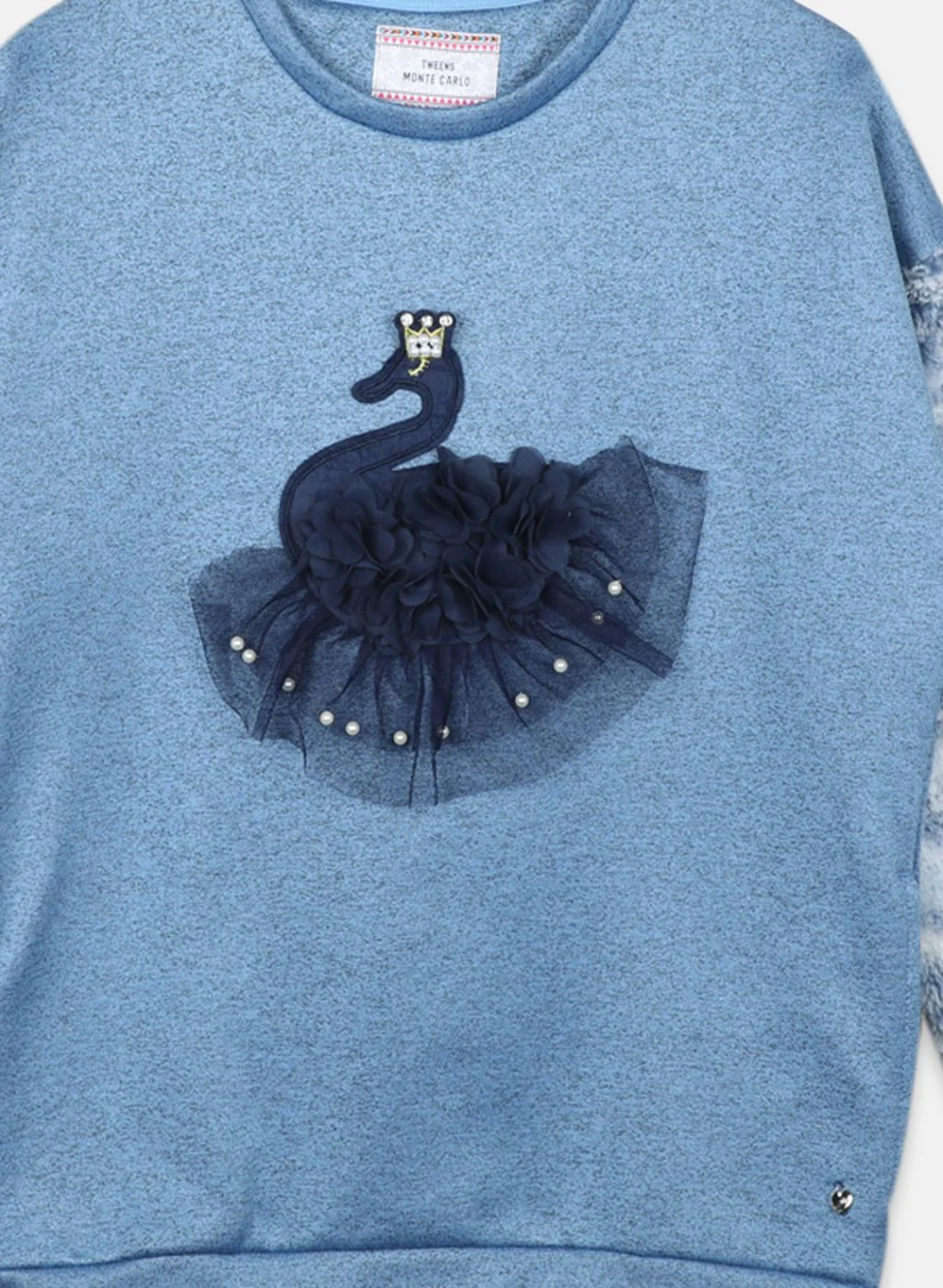 Girls NAvy Blue Printed Sweatshirt - Image 3