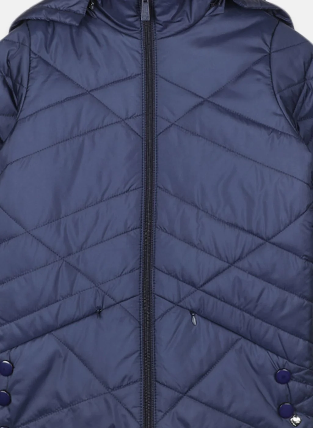 Girls NAvy Blue Solid Jacket - Image 3