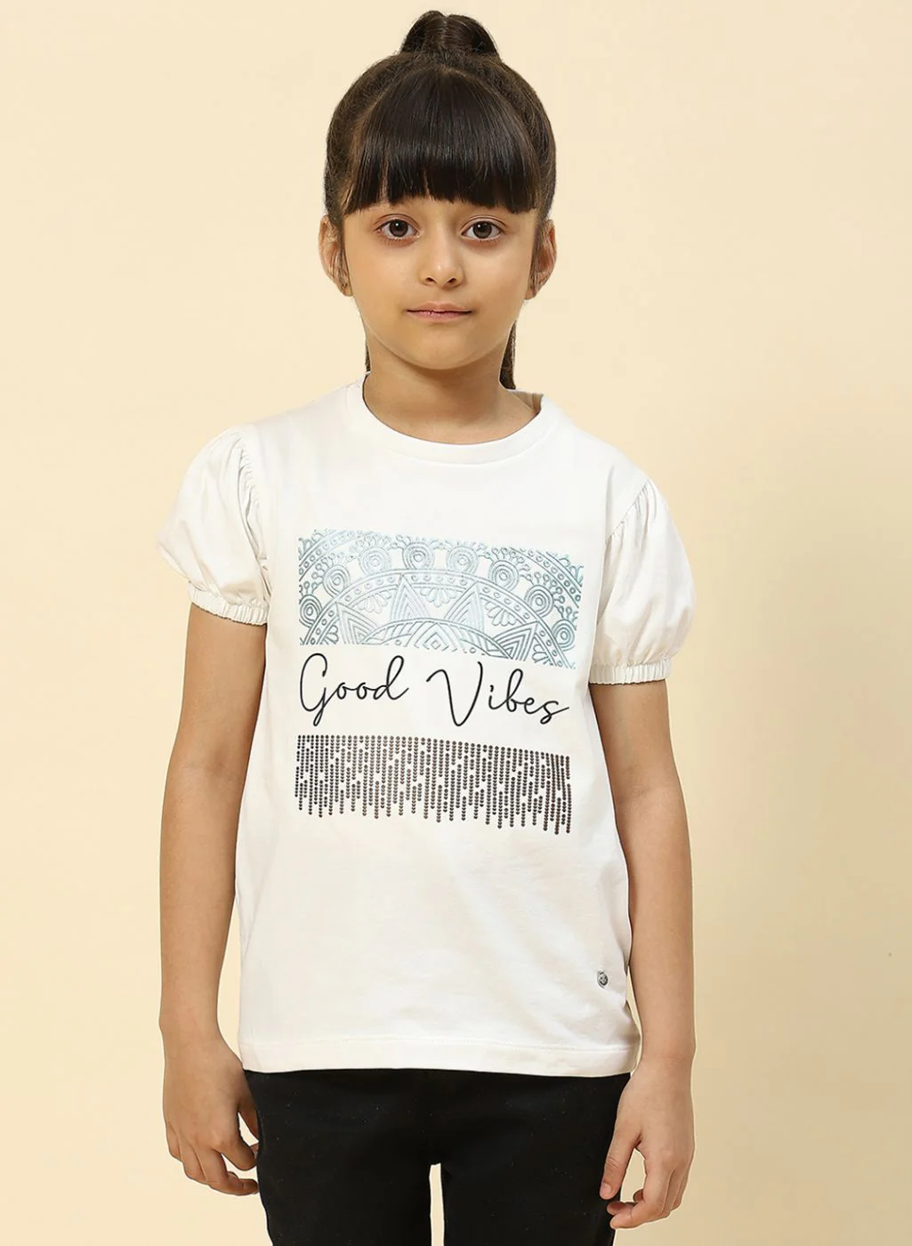 Girls Off White Printed Top - Image 2