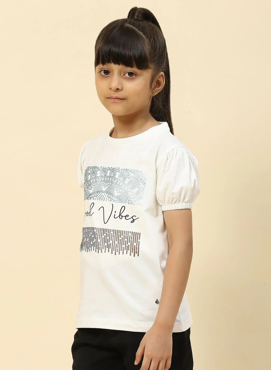 Girls Off White Printed Top - Image 3
