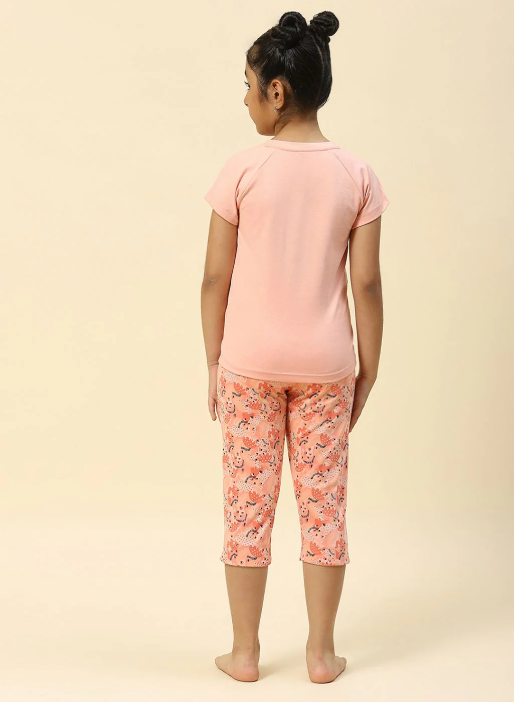 Girls Peach Printed Capri Set - Image 5
