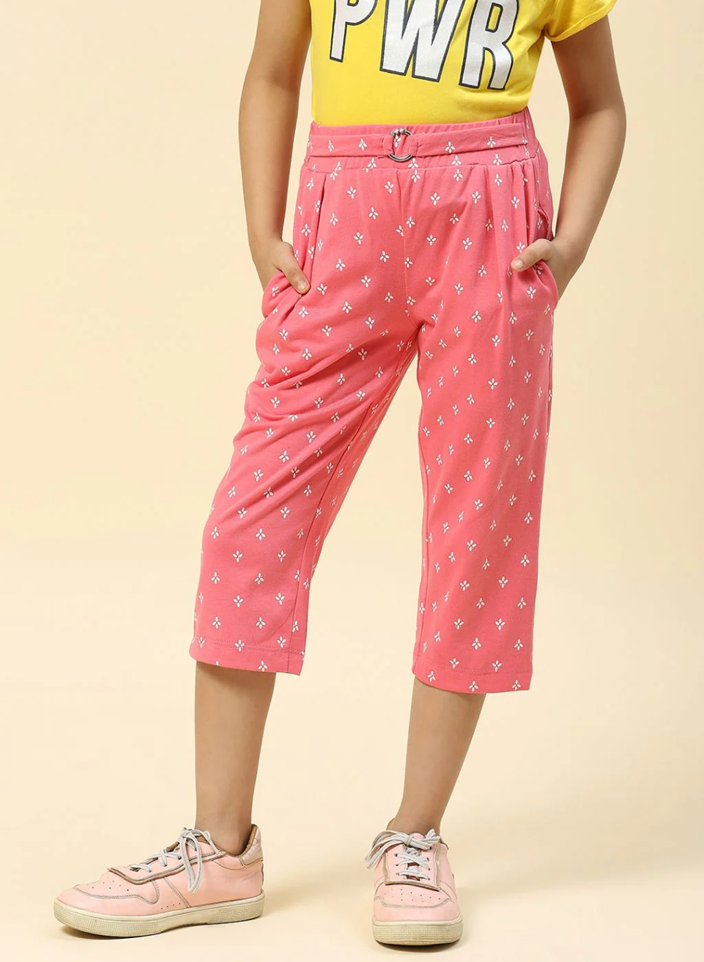 Girls Pink Printed Capri - Image 2