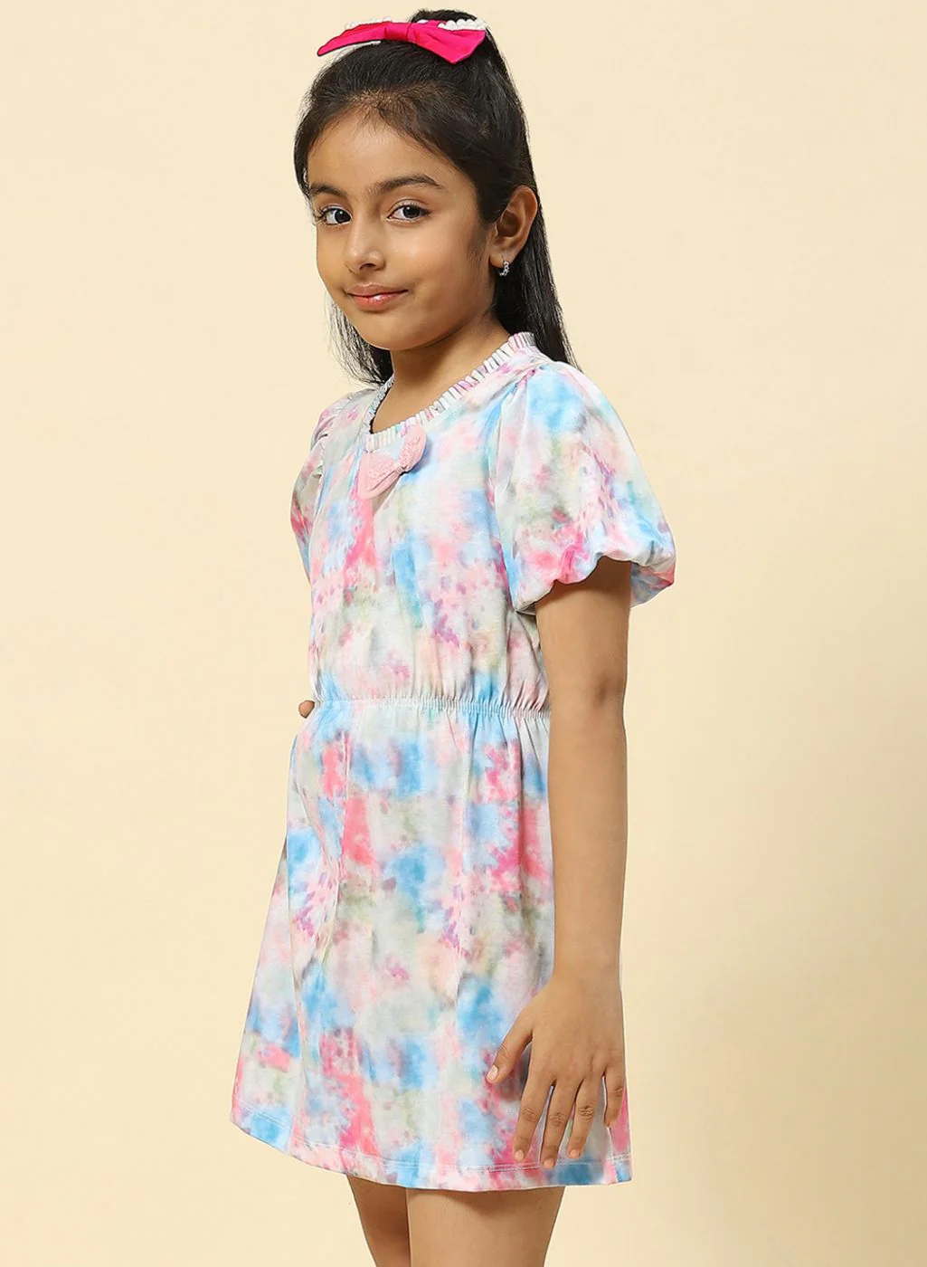 Girls Pink Printed Dress - Image 3