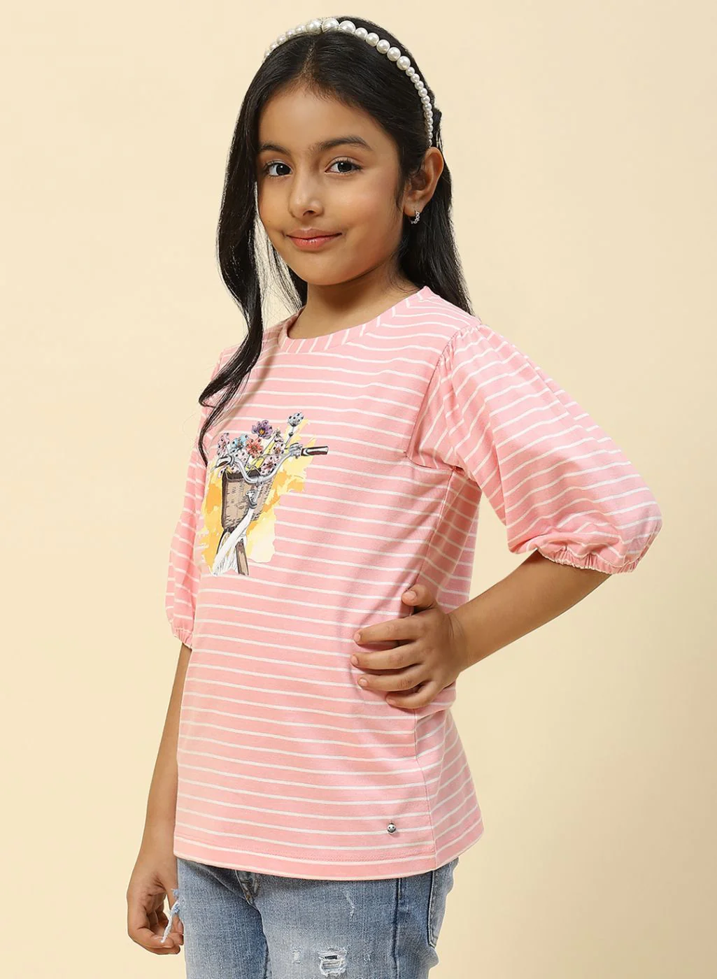 Girls Pink Stripe Top - Image 3
