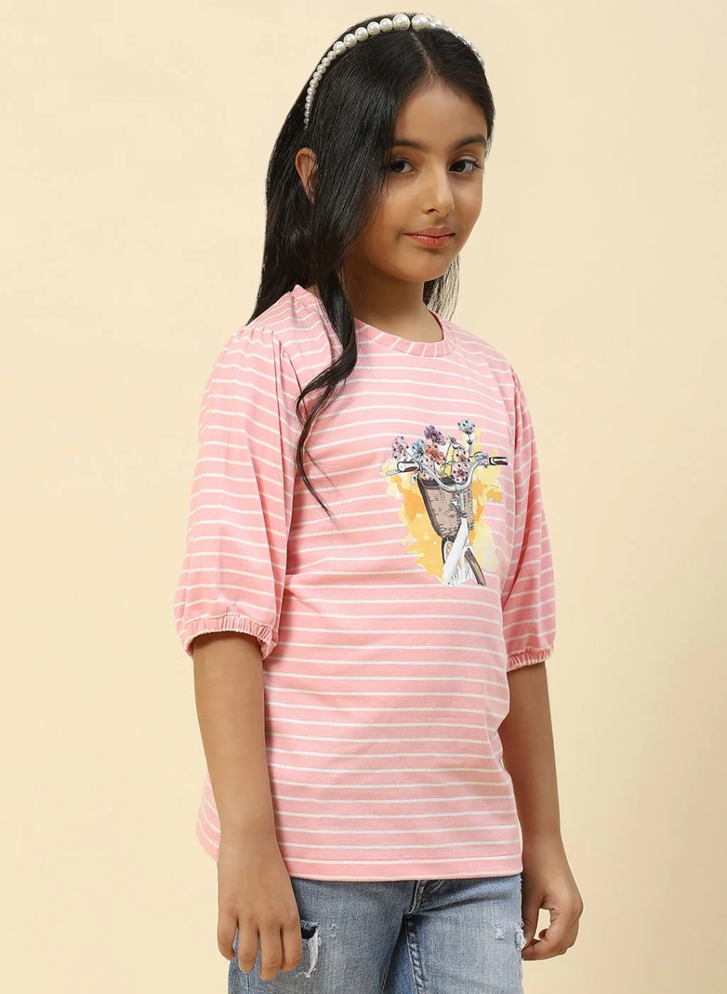 Girls Pink Stripe Top - Image 4