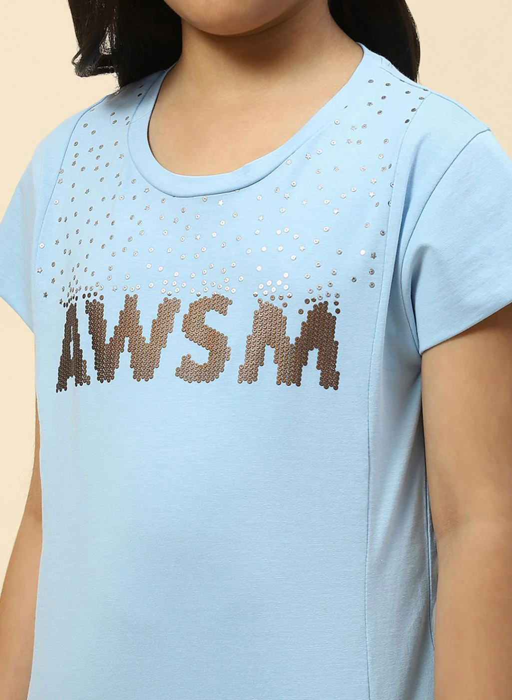Girls Sky Blue Printed Top - Image 6