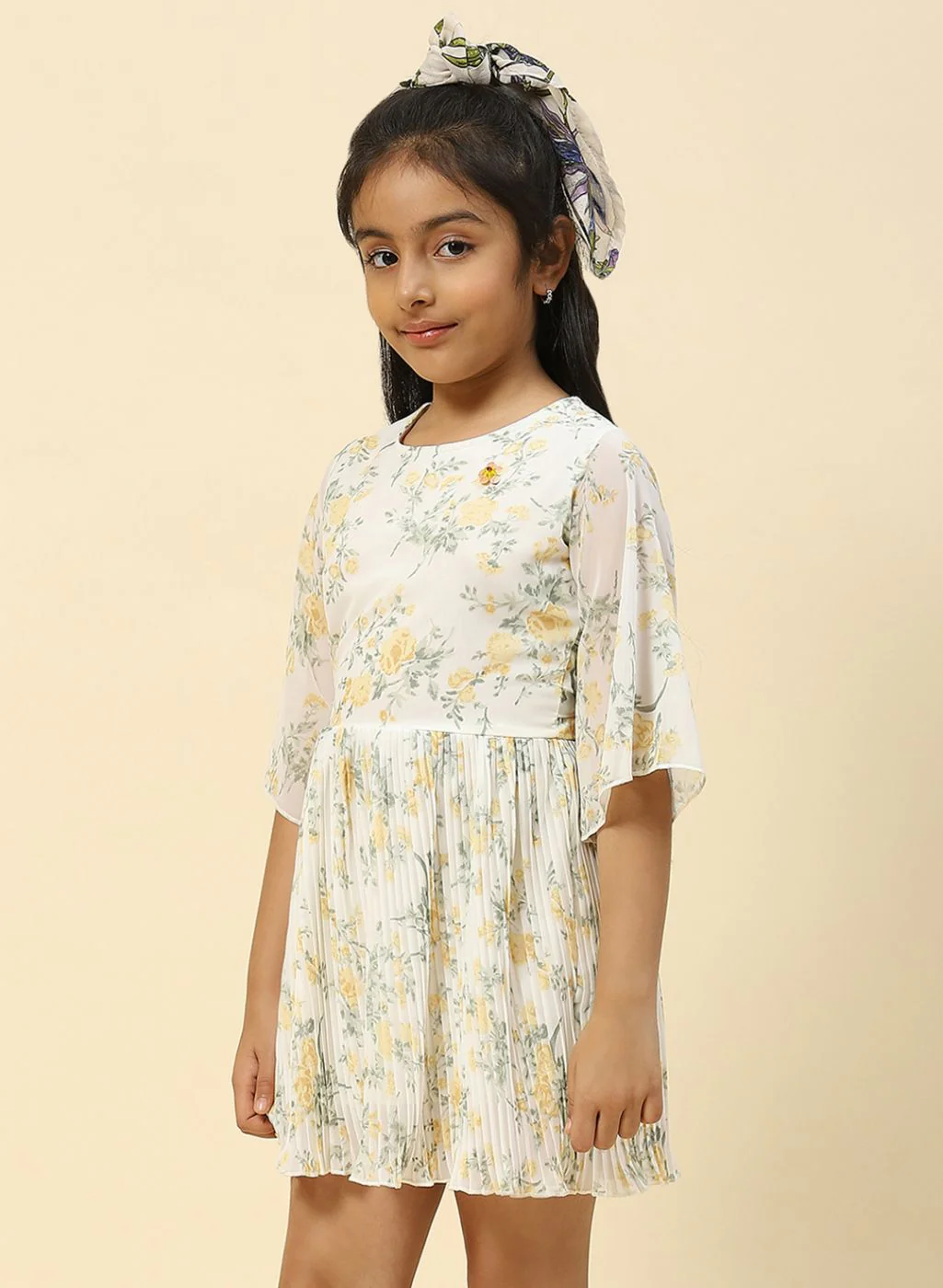 Girls Yellow Printed Dress - Image 3