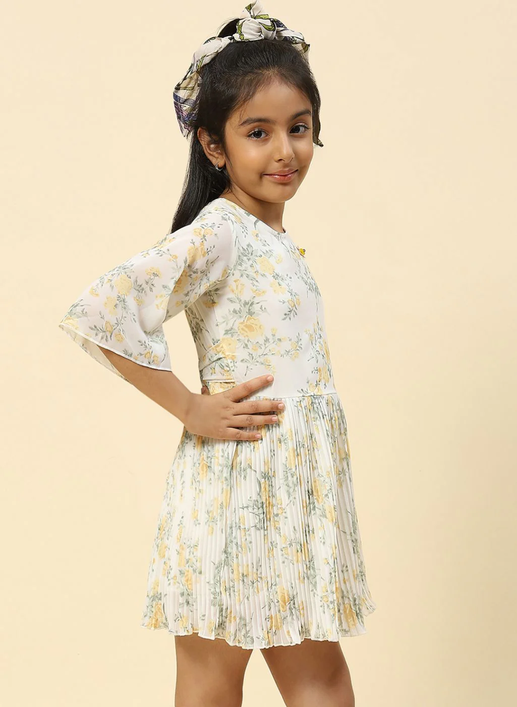 Girls Yellow Printed Dress - Image 4