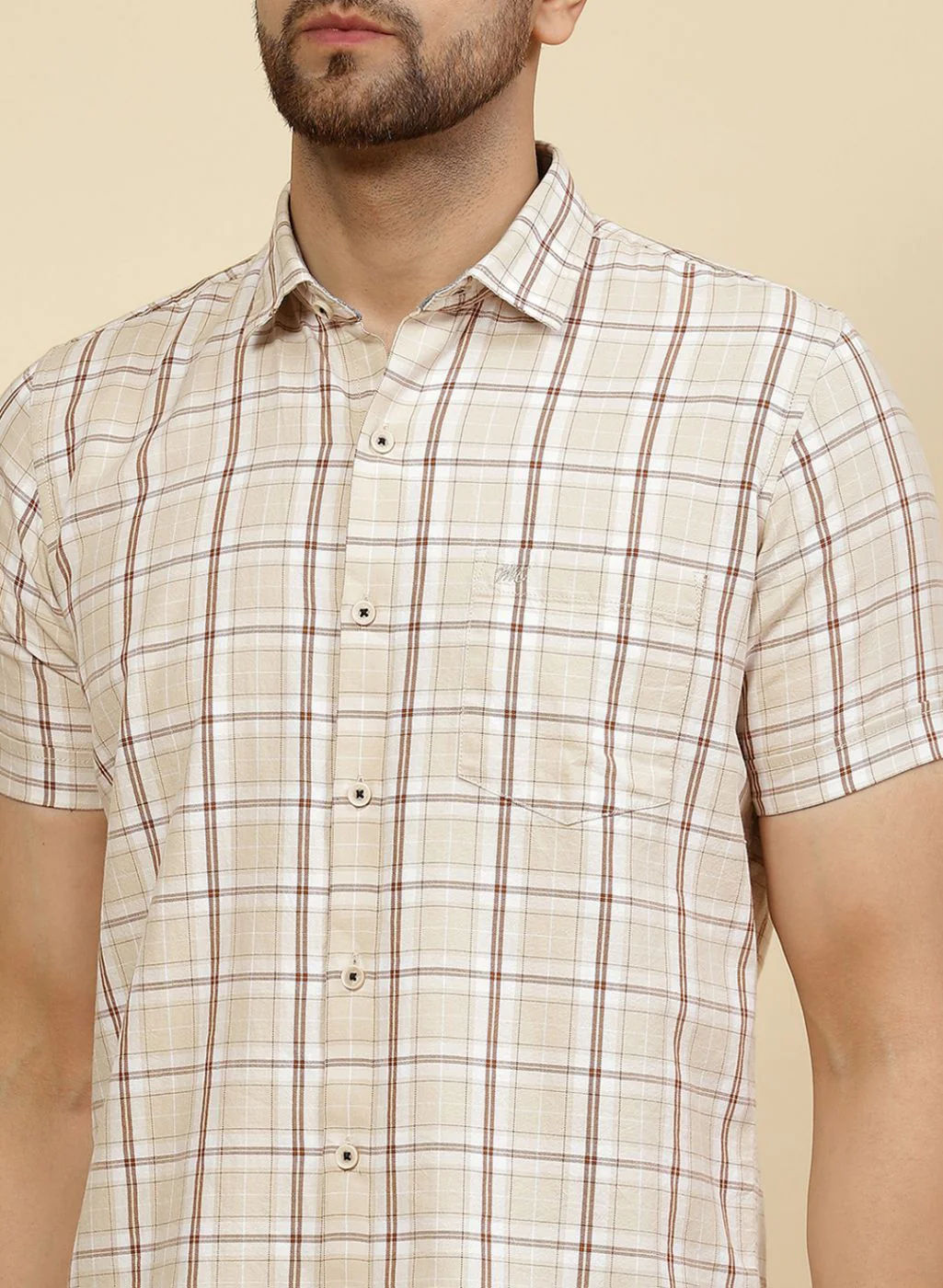 Men Beige Check Shirt - Image 6
