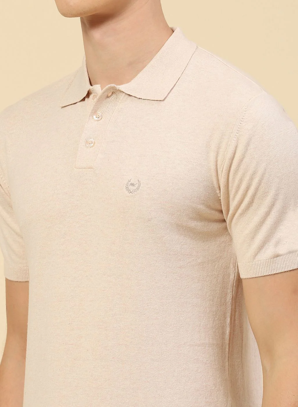 Men Beige Plain T-Shirt - Image 6