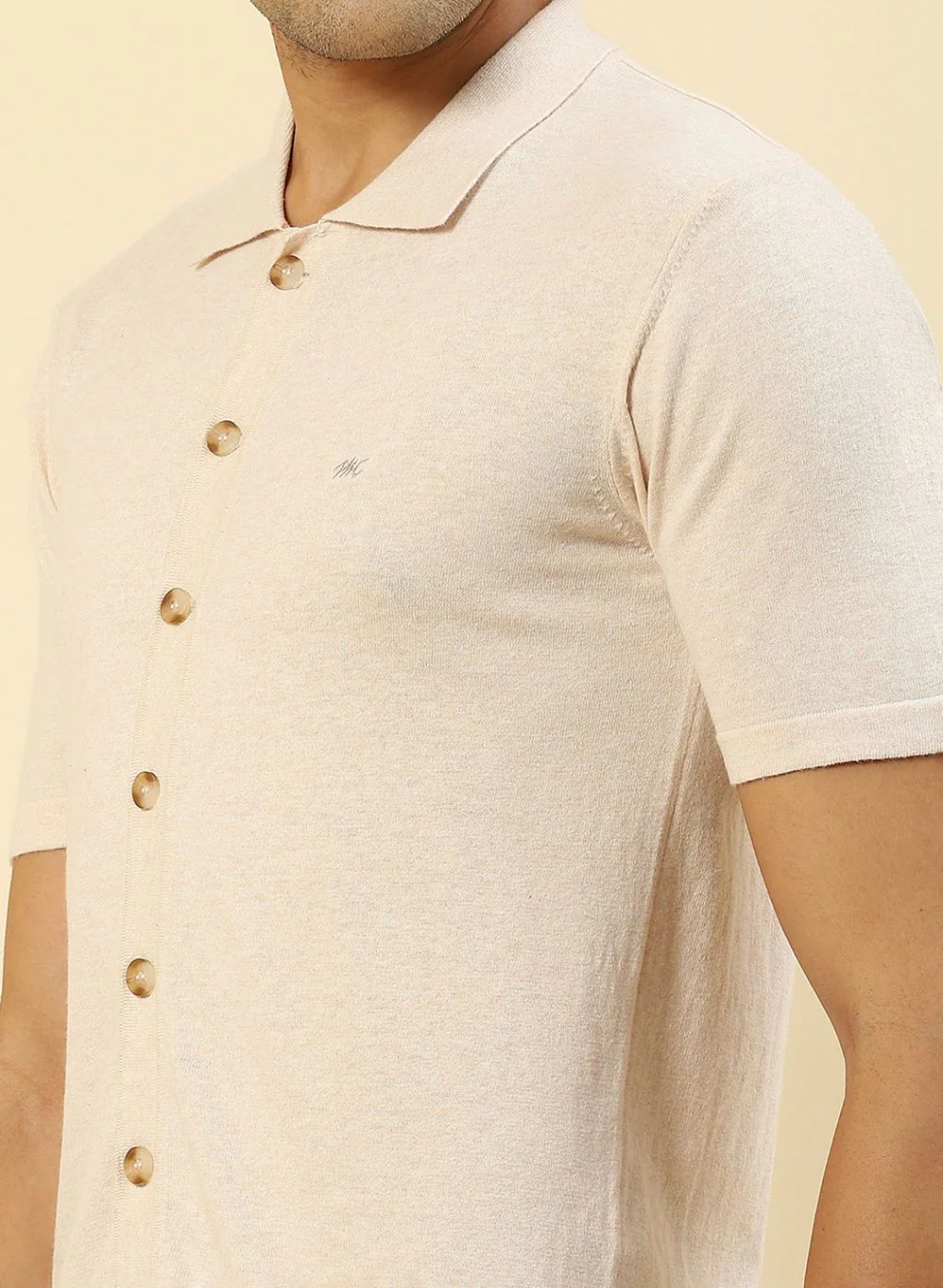Men Beige Plain T-Shirt - Image 6