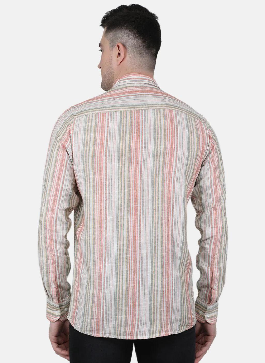 Men Beige Printed Linen Shirt - Image 3