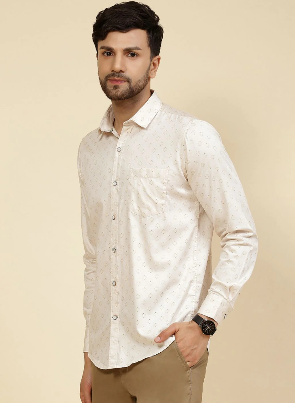 Men Beige Printed Shirt - Image 3