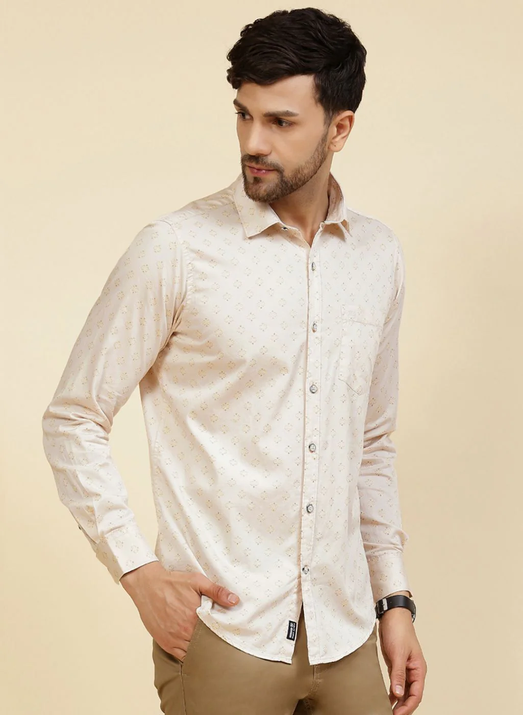 Men Beige Printed Shirt - Image 4