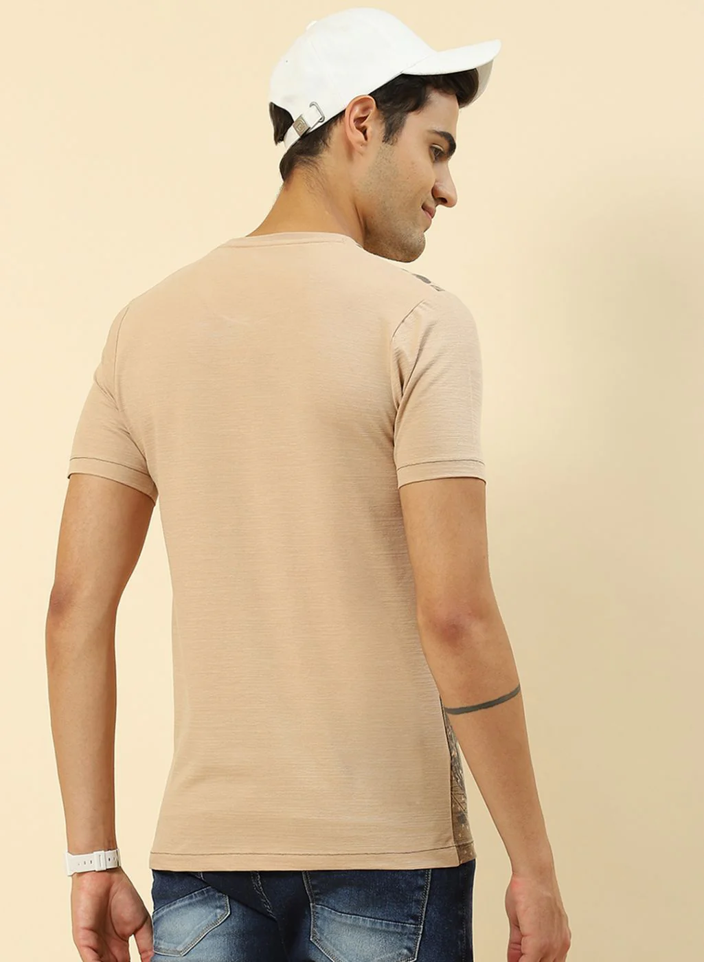 Men Beige Printed T-Shirt - Image 5