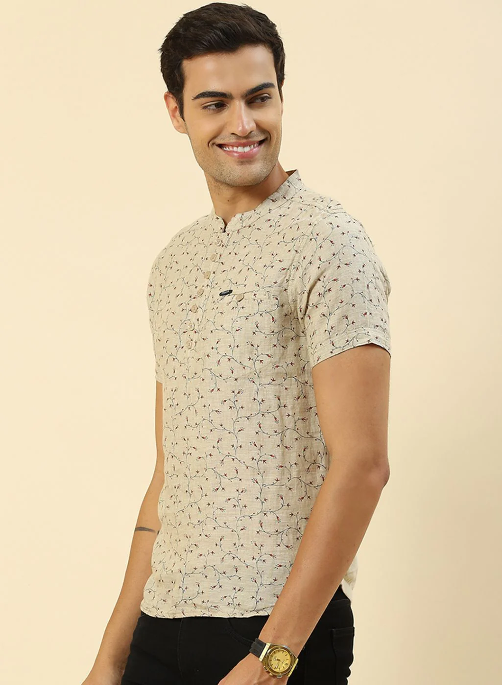 Men Beige Printed T-Shirt - Image 3