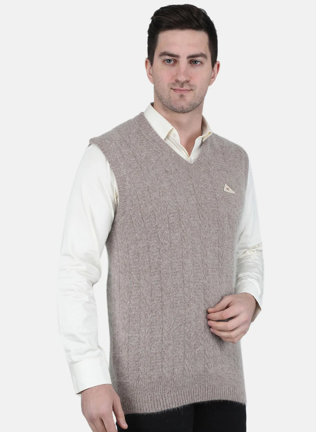 Men Beige Self Design Sweater - Image 6