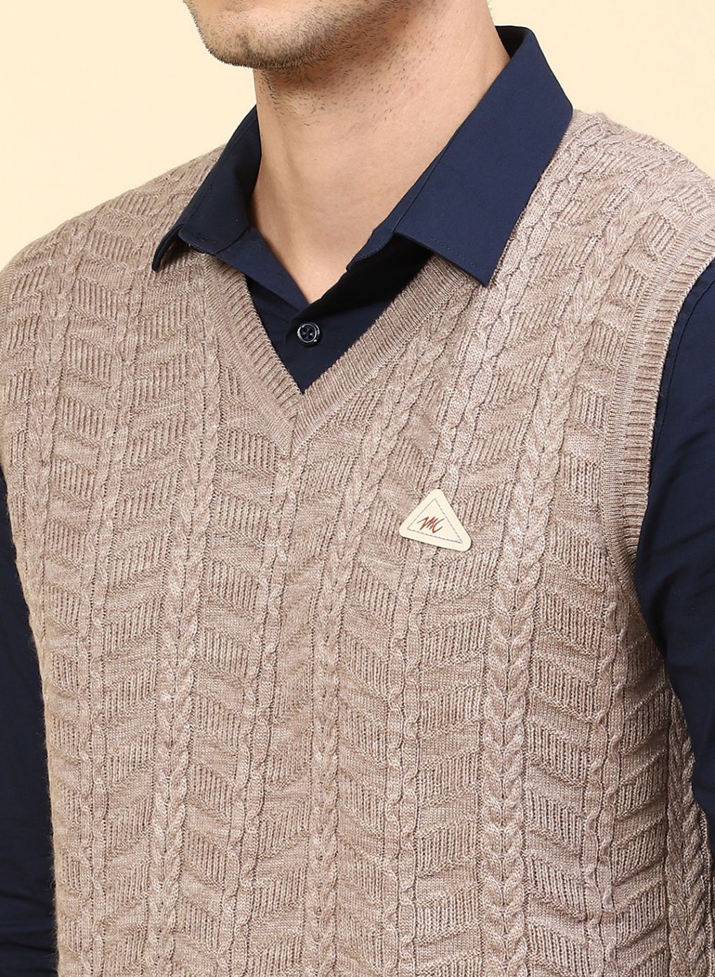 Men Beige Self Design Wool blend Sweater - Image 6