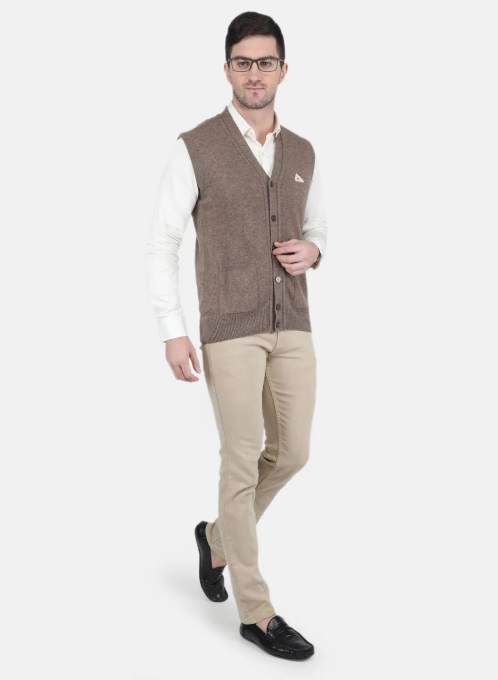 Men Beige Solid Cardigan - Image 4