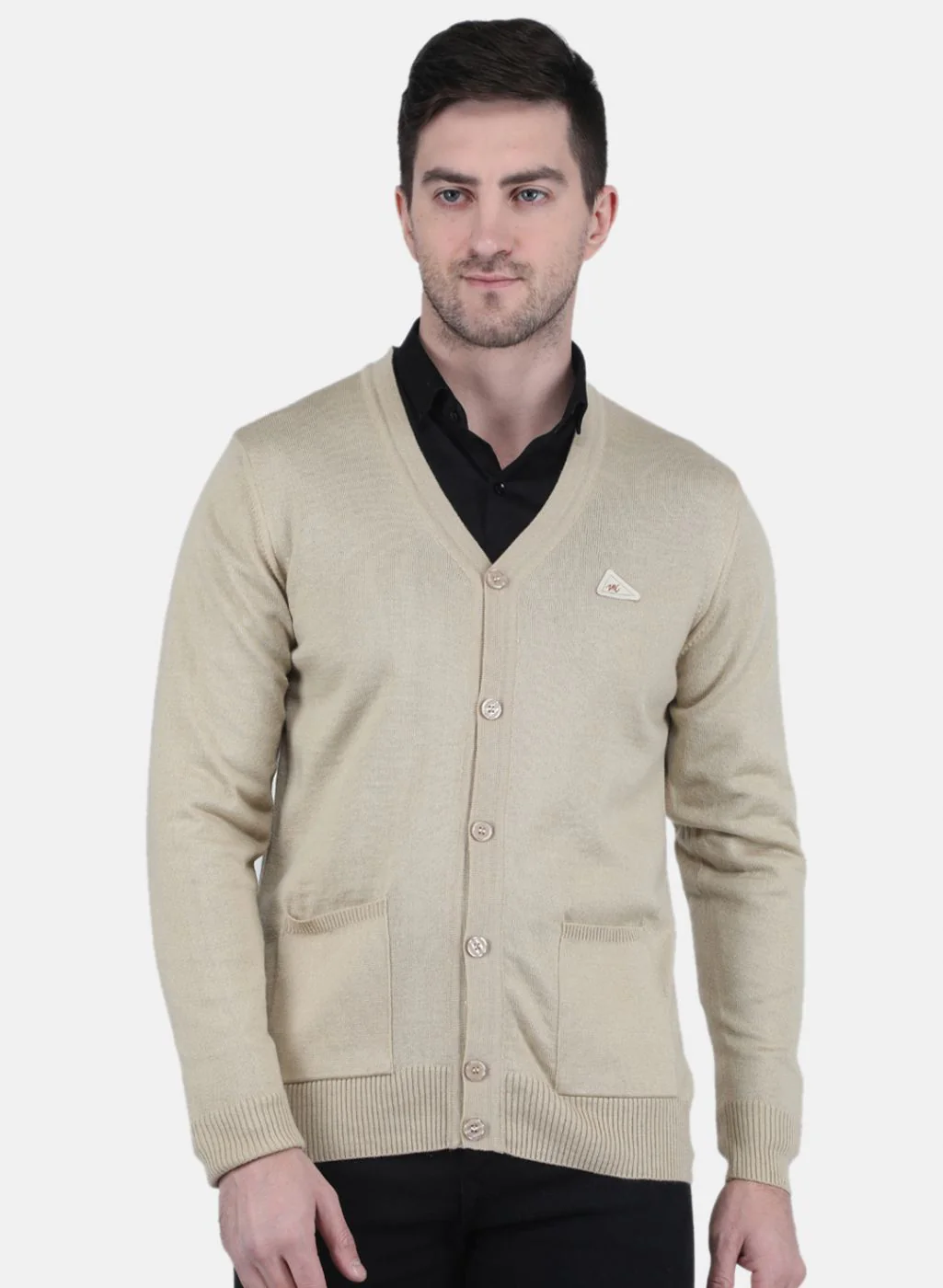Men Beige Solid Cardigan - Image 3