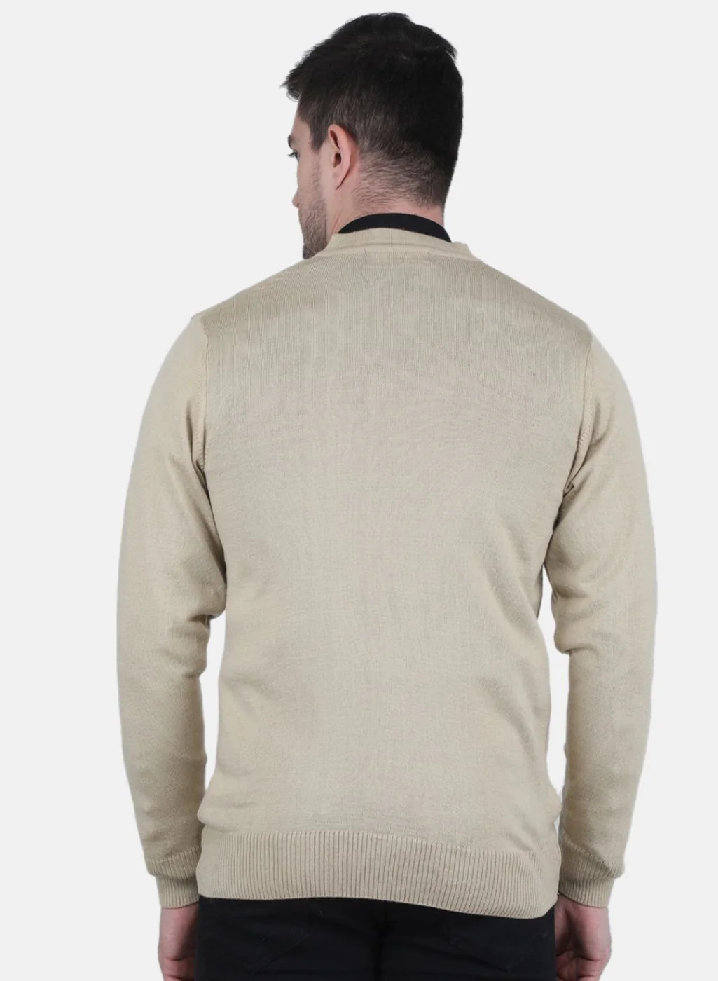 Men Beige Solid Cardigan - Image 4