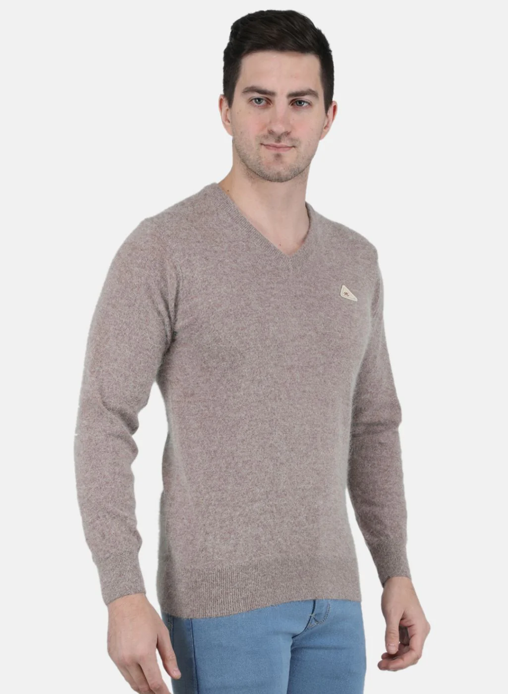 Men Beige Solid Pullover - Image 6