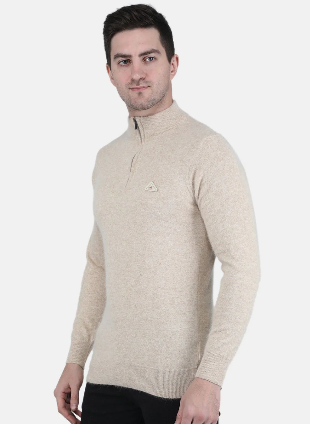 Men Beige Solid Pullover - Image 2