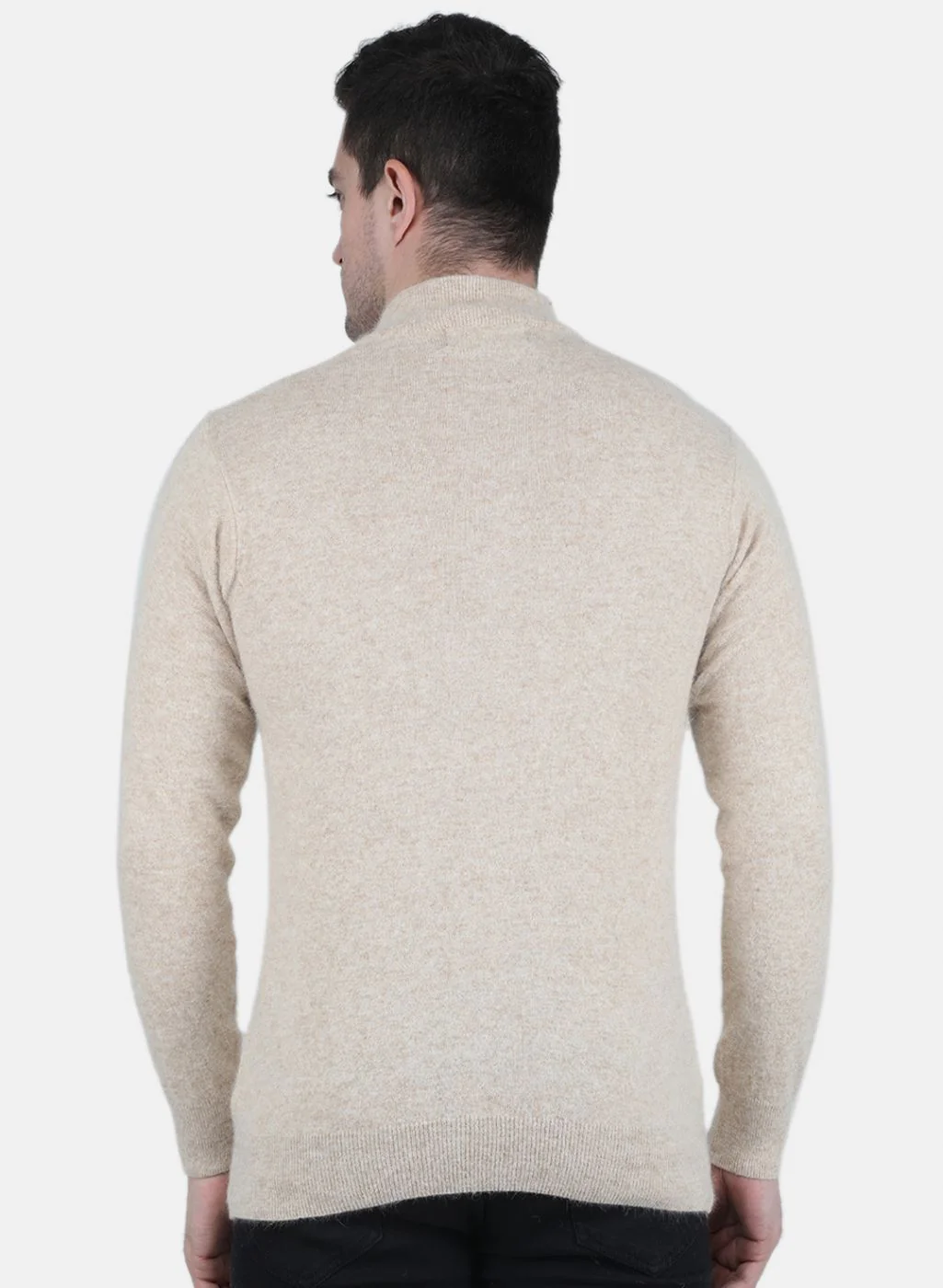 Men Beige Solid Pullover - Image 3