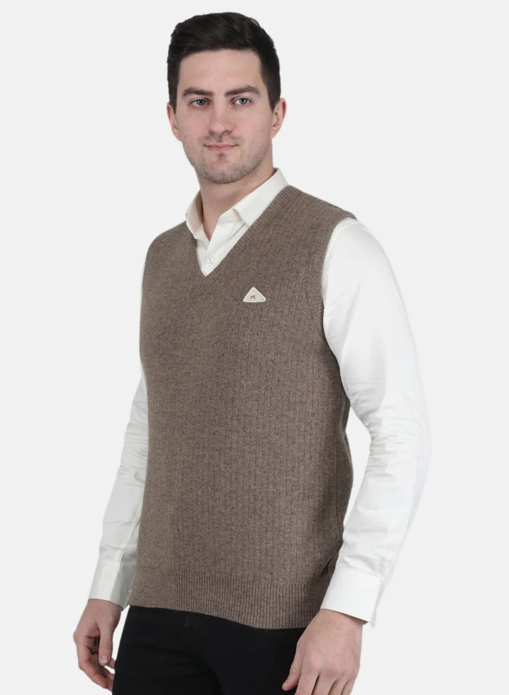 Men Beige Solid Sweater - Image 2