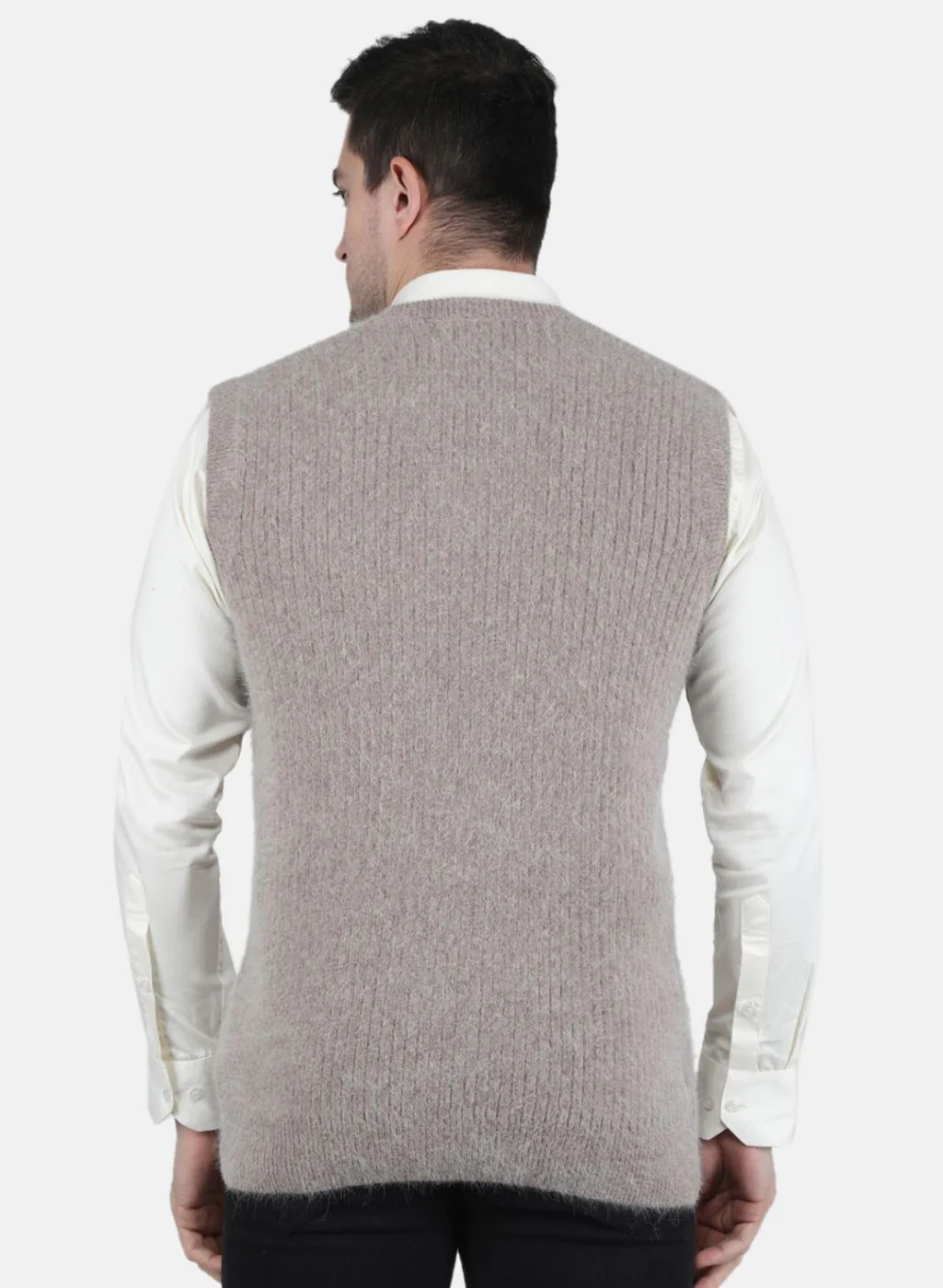 Men Beige Solid Sweater - Image 3